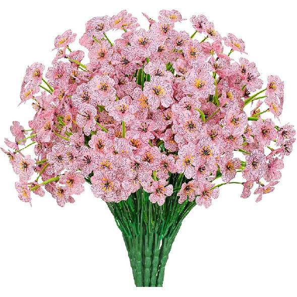 Outdoor Artificial Flowers 21 UV Resistant Bundles Fake Flower Plastic Plants Faux Silk Flowers Porch Hanging Garden Porch Window Box Decorating