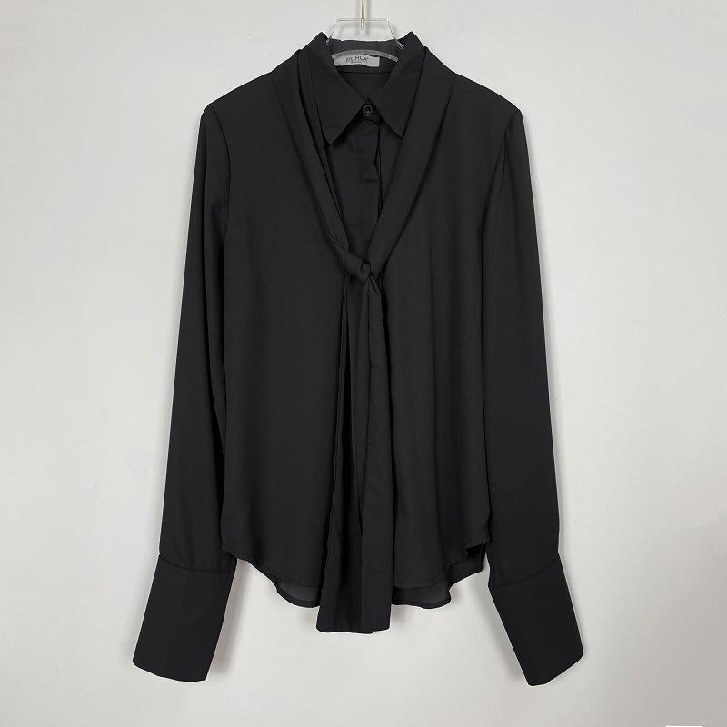 Korean Dongdaemun Gentle Sexy Feminine Ribbon Sheer Long Sleeve Shirt