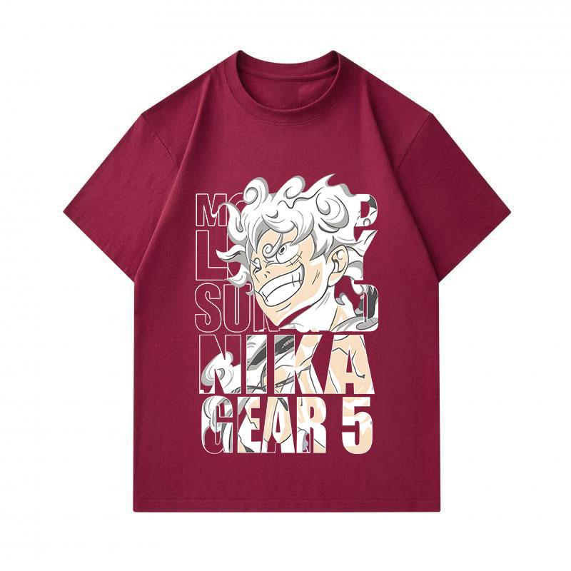 Men's 100% Cotton Crew Neck Short Sleeve T-Shirt, Monkey D Luffy Gear 5 Sun Nika Anime Printed Casual Soft Lightweight Tee for Daily Wear