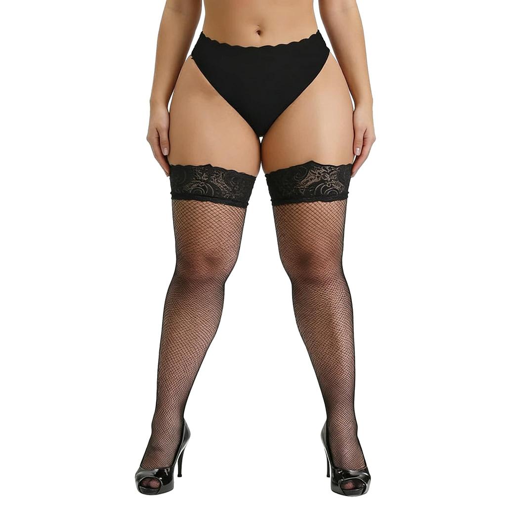 Women Lace Plus Size Stockings Plus Size Extra Long Thigh High Socks Lace Trim Anti Slip for Women Elastic Cuff