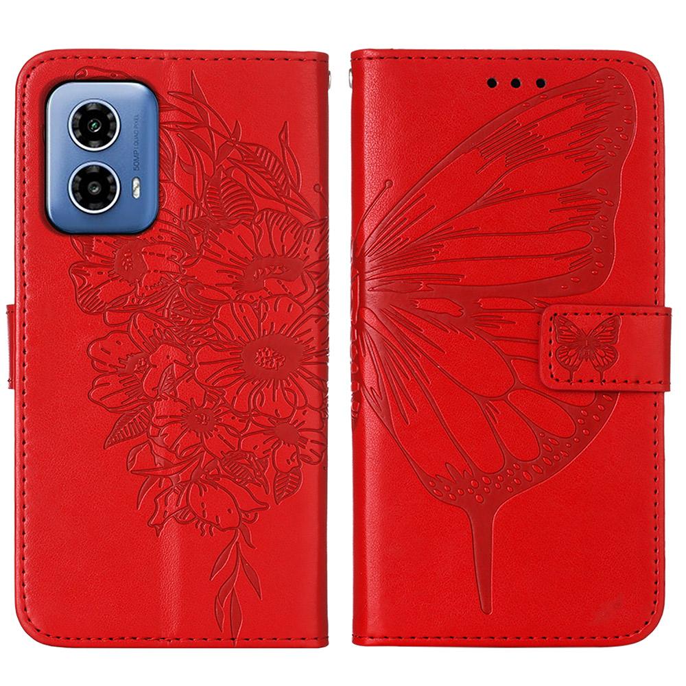 Für Motorola Moto G45 5G/G34 5G Brieftasche Hülle mit Handschlaufe Schmetterlingsprägung Leder Handyhülle