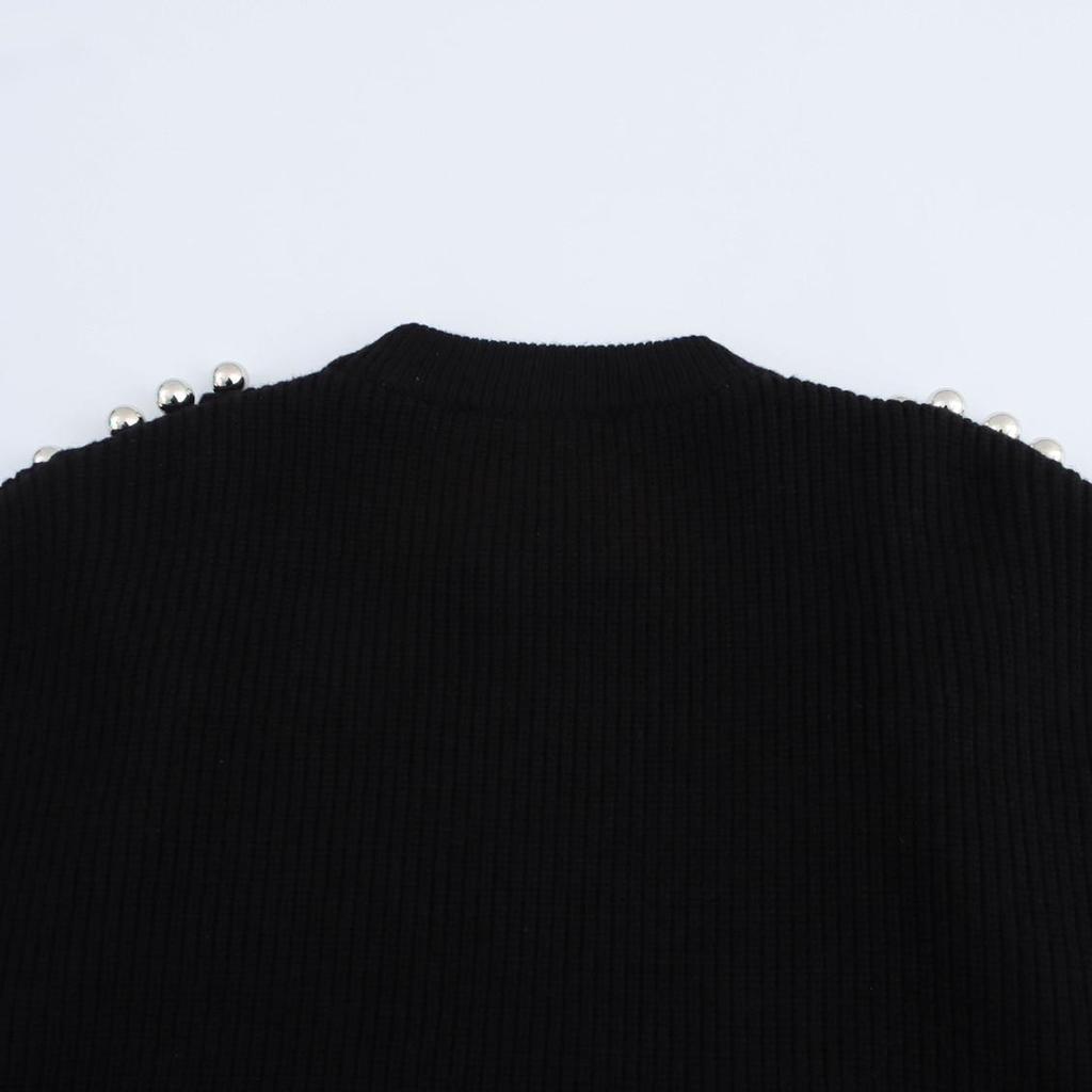 Women's Spring 2025 Beaded Round Neck Pullover Sweater