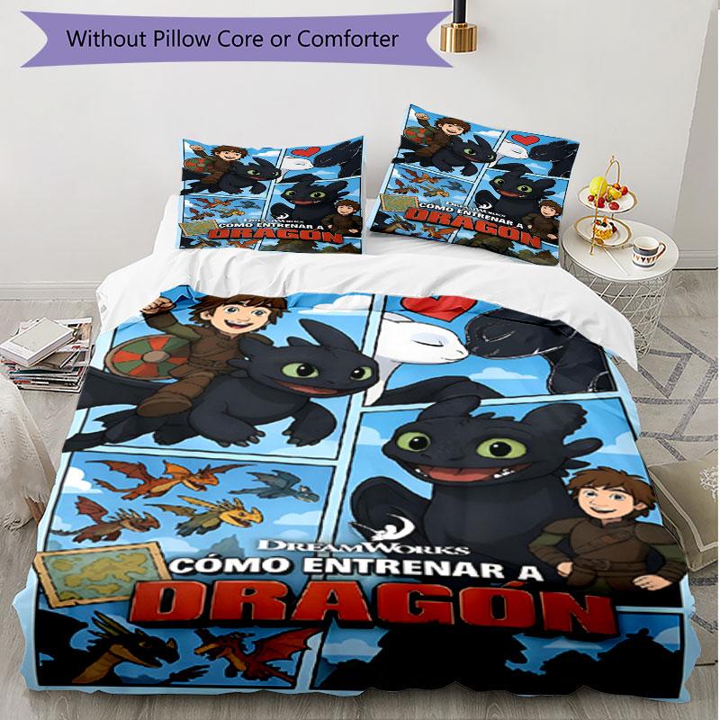 3pcs Duvet Cover Set (1*Duvet Cover + 2*Pillowcase, Without Core), How to Train Your Dragon Print Soft All‑Season Bedding Set, Home Bedroom Decor Gift