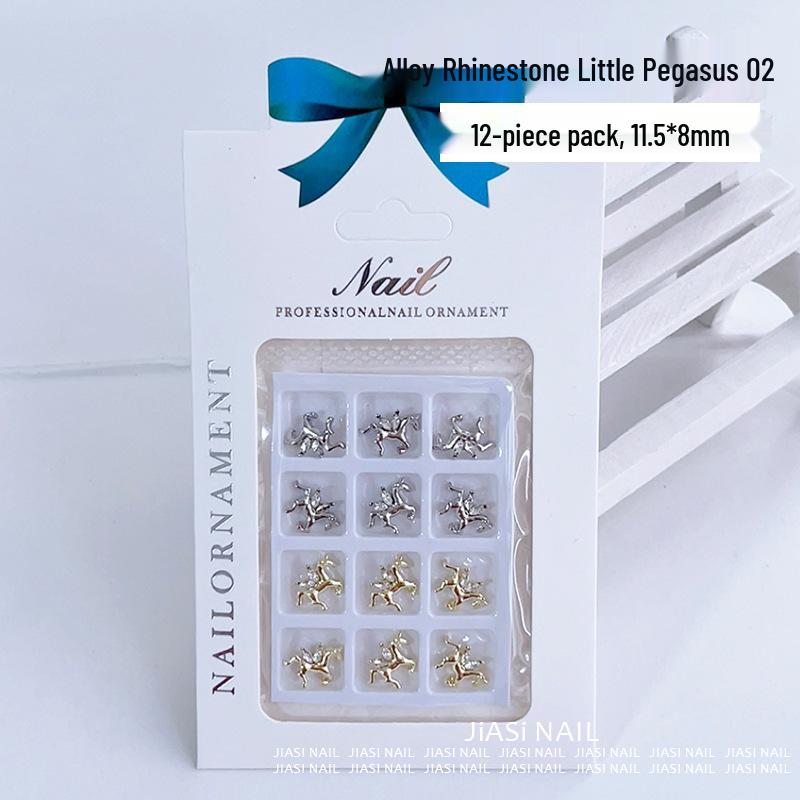 Gold-Plated Unicorn Pegasus Nail Art Decorations - Celebrity Style, Long-Lasting, High-End Feel.