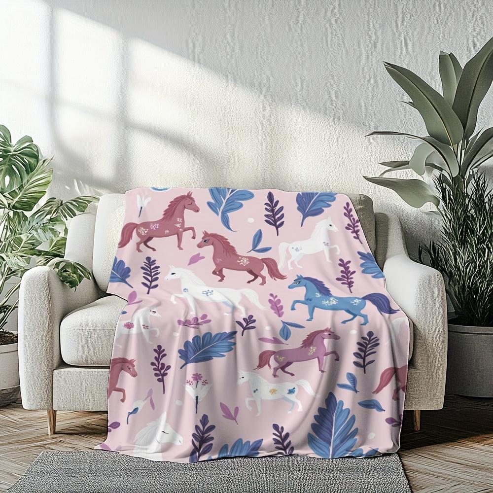 Children's cartoon horse pattern blanket, soft and comfortable, suitable for bedroom decoration, multi-color horse pattern