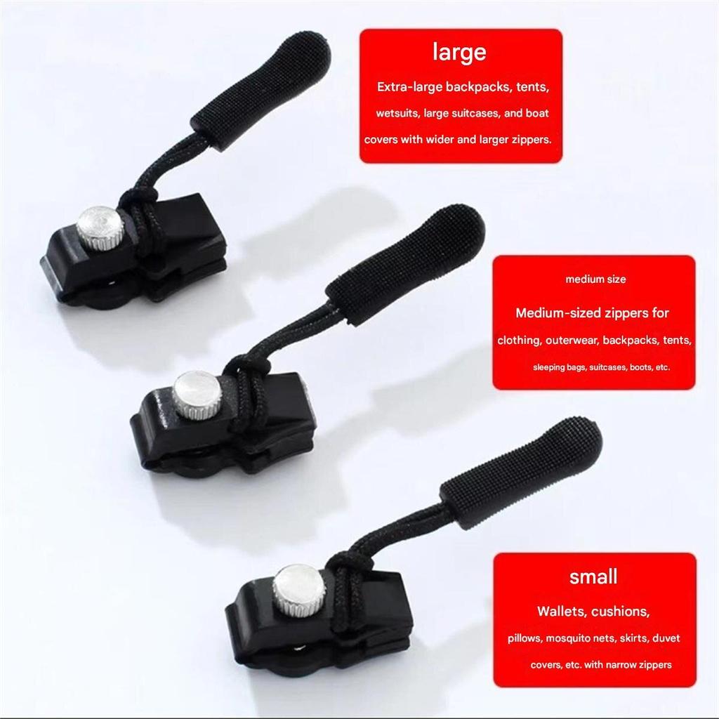 A 3-pack of Zipper Repair Kits (small, Medium, and Large Sizes) with Detachable Universal Zipper Heads for Replacing Zippers In