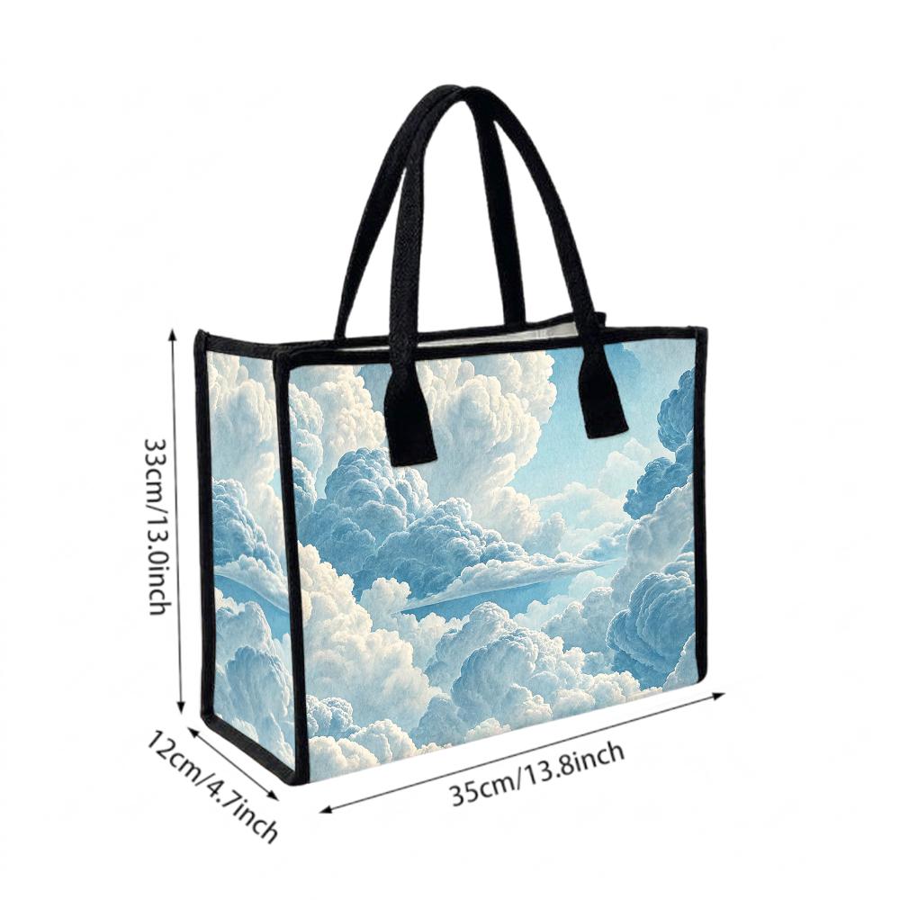 Aesthetic Cloud Pattern Tote Bag Large Capacity Fashion Carry Bag Stylish Casual Daily Use