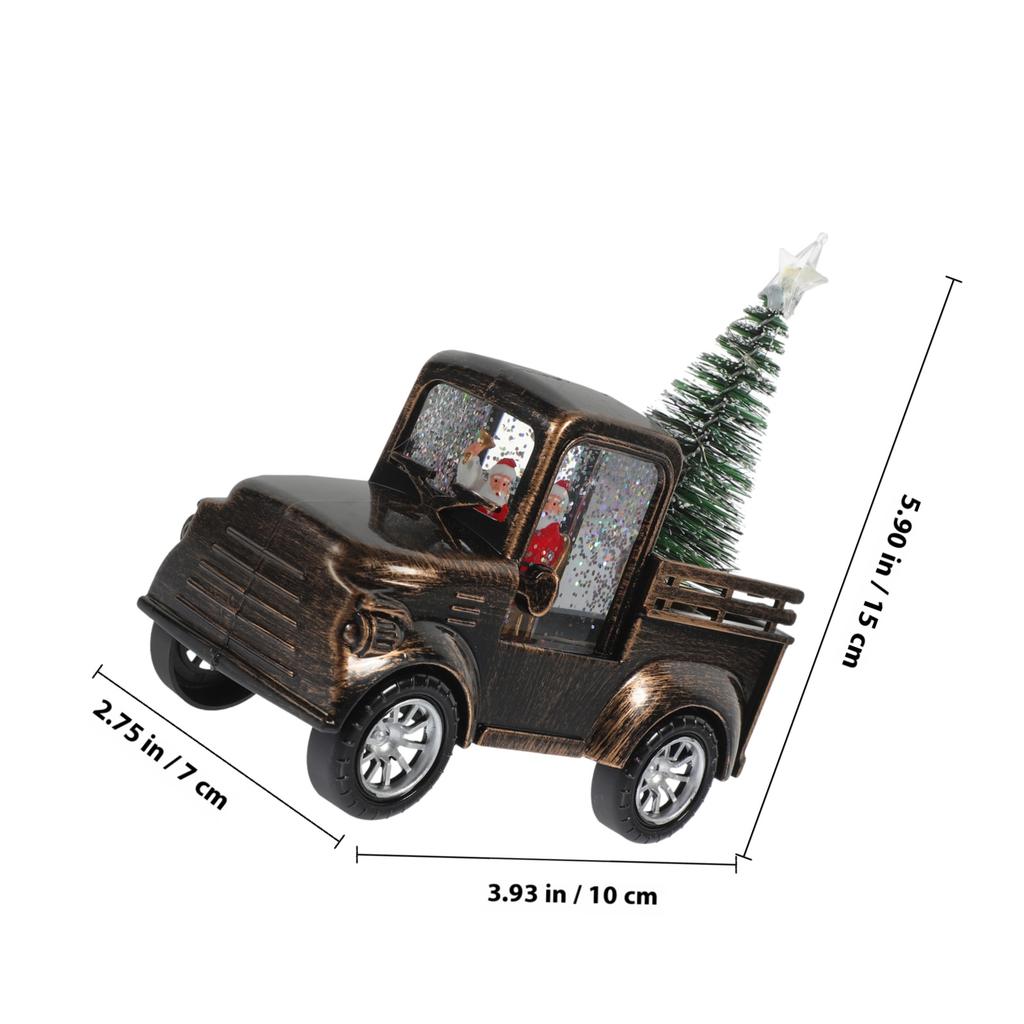 Mini Santa Claus Driving Tractor with Christmas Tree Operated Light Up Tabletop Scene Prop for Holiday Home Office Decor