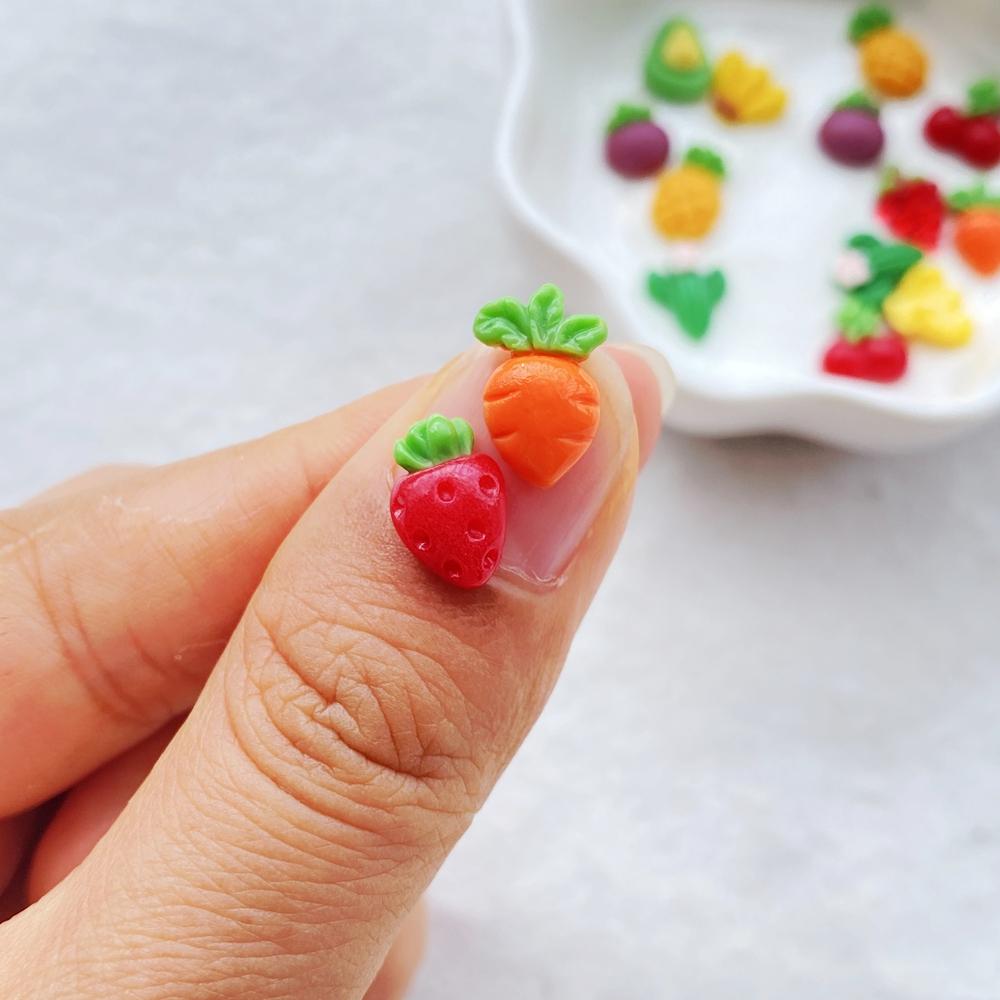 50Pcs Cute Mini Cartoon Cherry, Pineapple, Strawberry Fruits Nail Art Resin Designer Charms DIY Craft For Nail 3D Decorations E