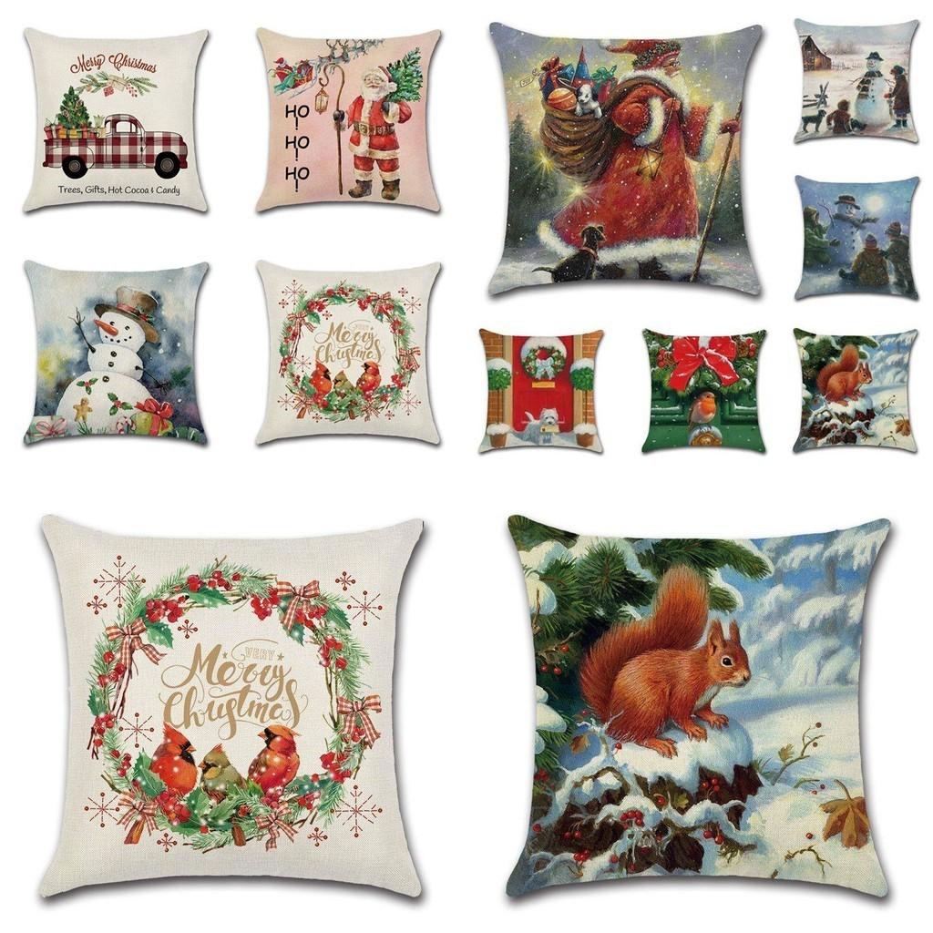 Festive Christmas Cushion Cover Featuring Charming Snowman And Santa Claus Design For Cozy Home Decor