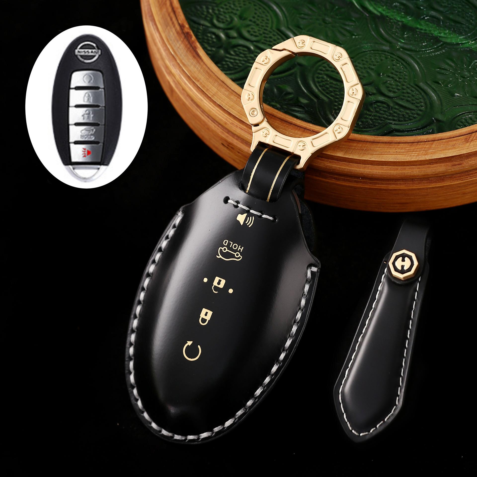

Car key cover is suitable for Nissan Teana Qashqai Qijun leather car key protective case bag purely handmade
