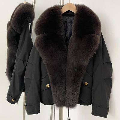 Veste Parka en Fourrure Mode Manteau Court Blanc en Duvet Vêtements d'Hiver Femmes Veste Puffer en Vraie Fourrure