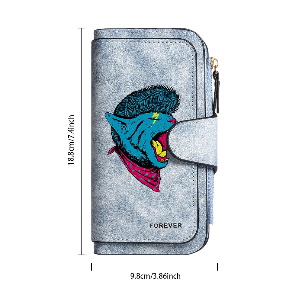 Cool Punk Cat Pattern Long Wallet Stylish Multi Card Casual Wallet