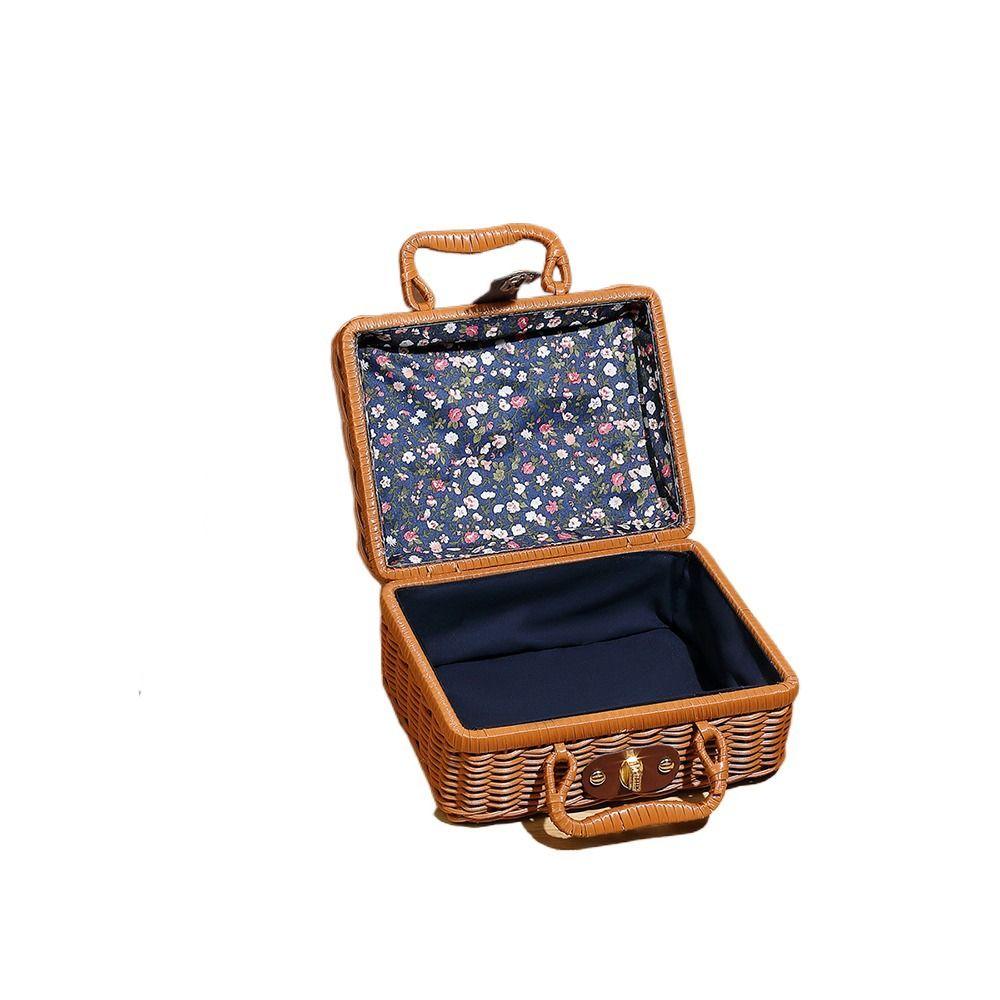 Handmade Travel Suitcase Vintage Picnic Basket Cosmetic Sundries Organizer Gift Box  Makeup