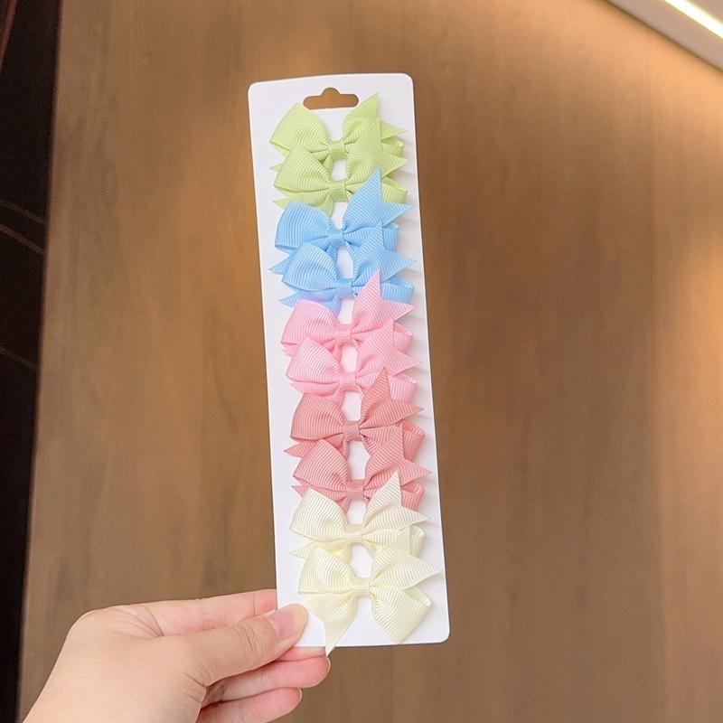 10Pcs/set Solid BB Hair Clips For Cute Girls Ribbon Bowknots Boutique Barrettes Hairpins Headwear Kids Hair Accessories Gifts