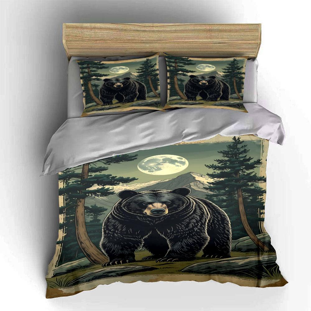 Bear, forest, moon, mountains. Bedding sets Duvet cover sets Duvet covers Pillowcases(1*Duvet Cover 2*Pillowcases without duvet insert)
