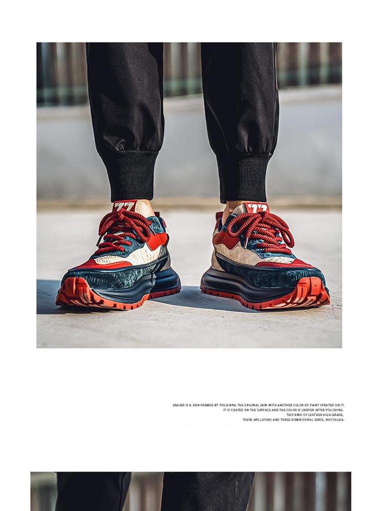 Men's Retro Color Block Dad Sneakers - Thick Sole, Height Increasing, Low-Top, Spring/Autumn Shoes for Students