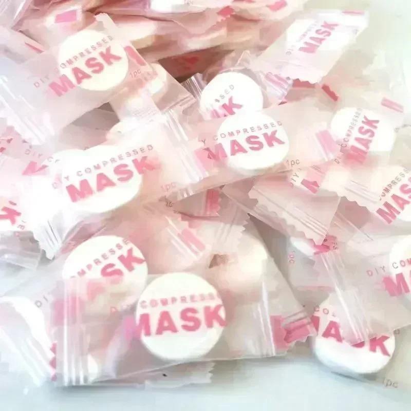 100pcs Disposable Facial Masks Compressed Portable Travel Size Non-woven Skin Care Cotton Wrapped Face Masks for Hygiene