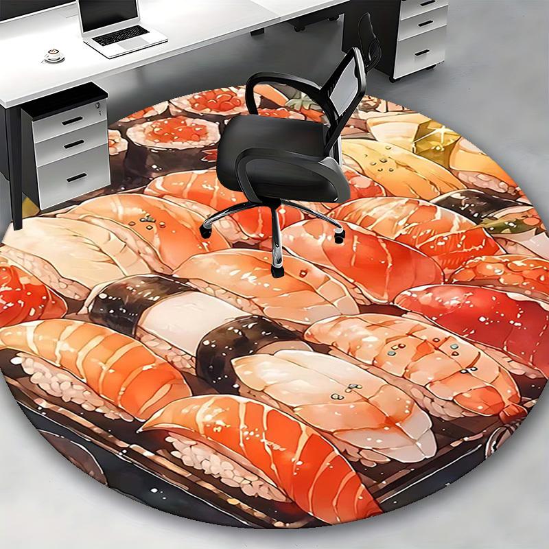 1pc Anime Design Sushi Roll Round Carpet Office Chair Mat, Non Slip Rug for Home Decor, Living Room, Bedroom, Game Room, Gift