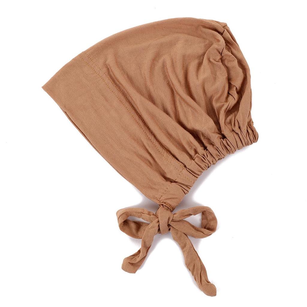 Pañuelo para la cabeza de algodón y seda elástico con cordones ajustable, gorro para quimioterapia