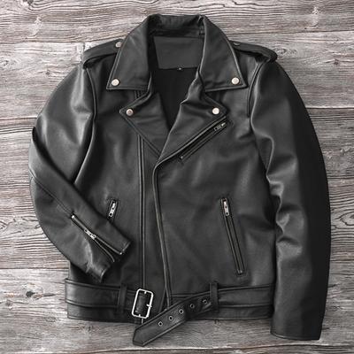 Genuine Cowhide Leather Motorcycle Coat Cow Skin Jacket Men Lapel Leather Jackets Mens Clothing Real Leather Coat Men