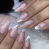Pièces d'ongles à coller Amande Rose Transparent avec Pointe Française Blanche, 30 Faux Ongles ABS pour Style de Fête et Usage Photo Quotidien
