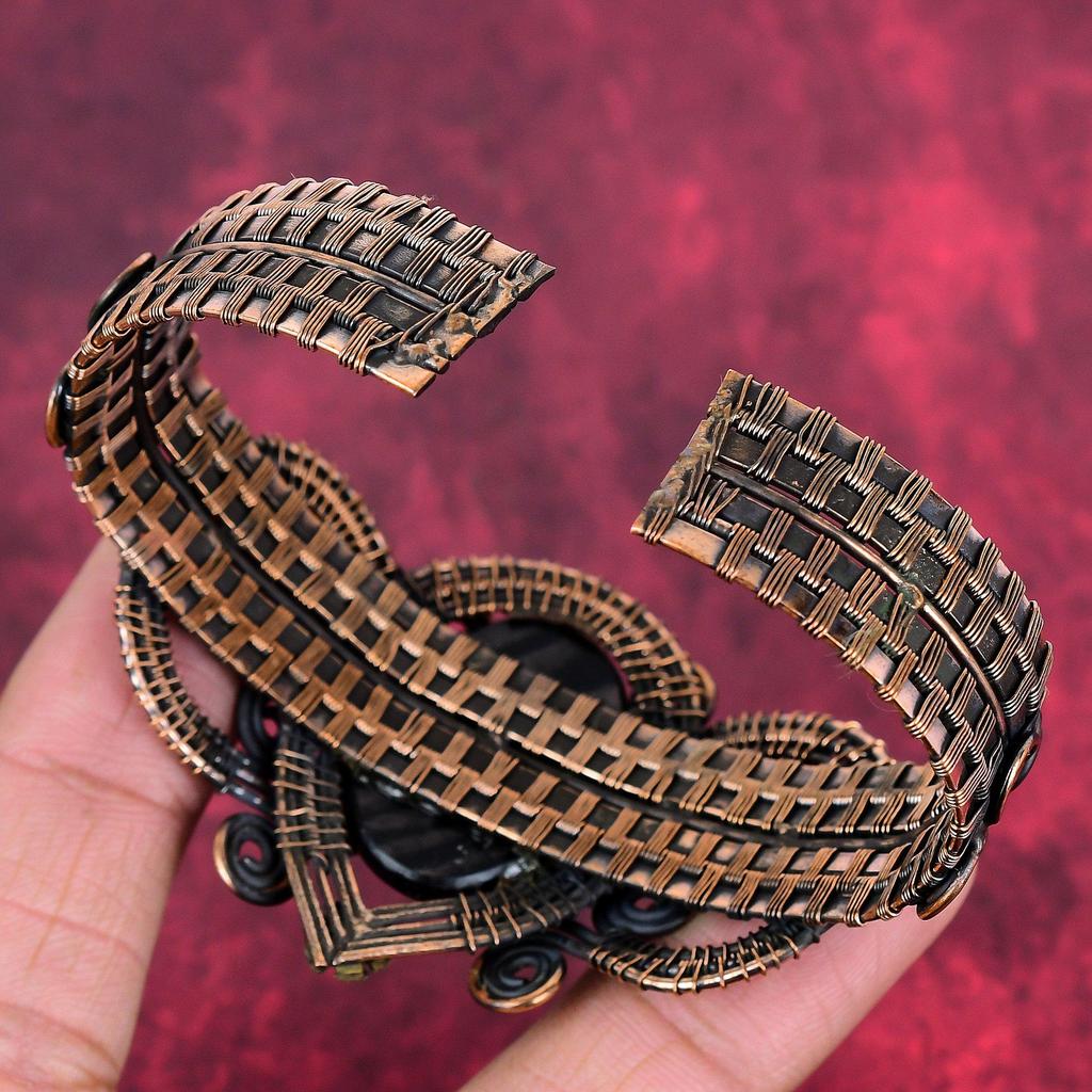 Hypersthene bangle copper wire wrapped adjustable cuff bracelet copper jewelry real gemstone handmade bangle wire wrap jewelry gifts for mom