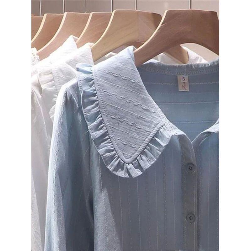 Lotus Leaf Edge Doll Collar Long Sleeve Shirt Ruffles Long Sleeves Shirt