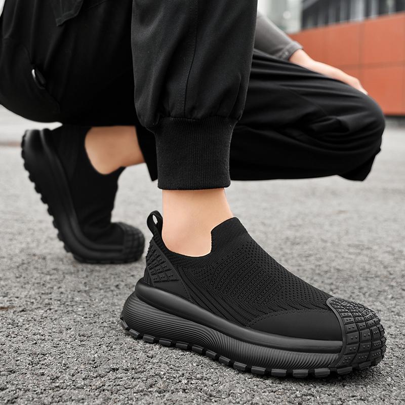 Sommer Neue Street Sport Stil Mesh Atmungsaktiv Einfarbig Schwarz Sneakers Für Herren Tägliche Kleidung Slipper Loafer Outdoor Freizeitschuhe