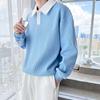 Spring and Autumn Minimalist Fashion Color Blocking Polo Collar Waffle Long Sleeved Casual Loose Oversized Versatile Hoodie