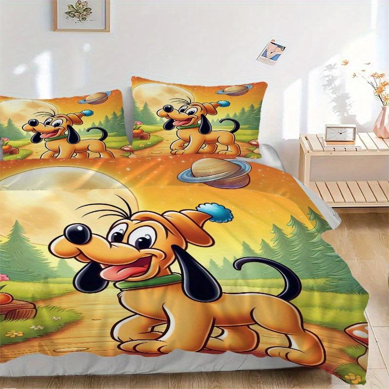 3pcs Cartoon Pluto Printed Duvet Cover Set (1 * Cover+2 * Pillowcase, Without Core), Suitable for Home Bedroom, Guest Room, Dormitory Decoration