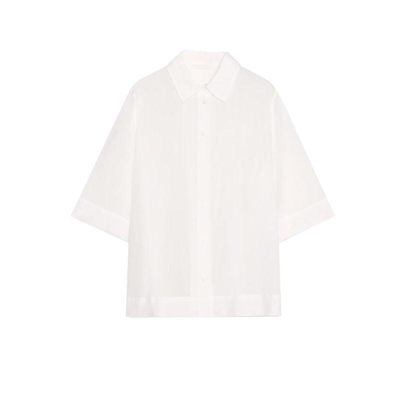 Summer New Product Women's Clothes Decorated Row Button Straight-leg Hem Lapel Short Sleeve Casual Temperament Shirt 3732927