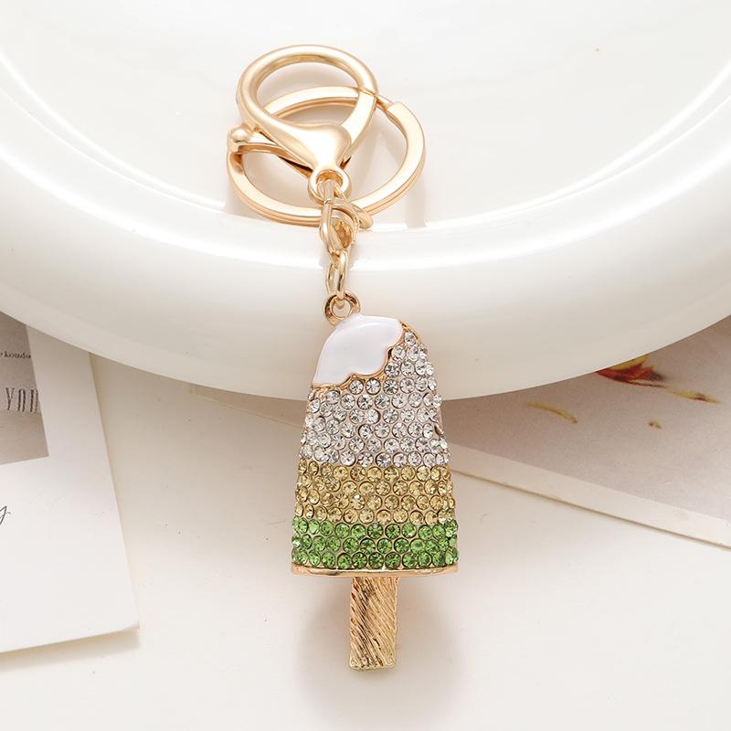 1PC Diamond Studded Ice Cream Pendant Car Keychain Pendant Metal Cute Women's Bag Pendant Keychain Souvenir