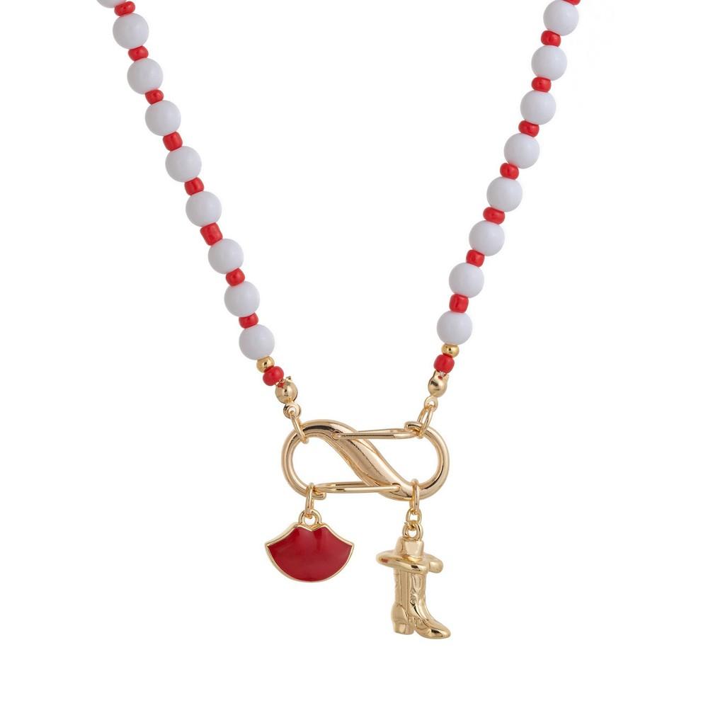 Geometric Copper Pendant Necklace With Colorful Dangle Charms For Unisex Fashion Accessory