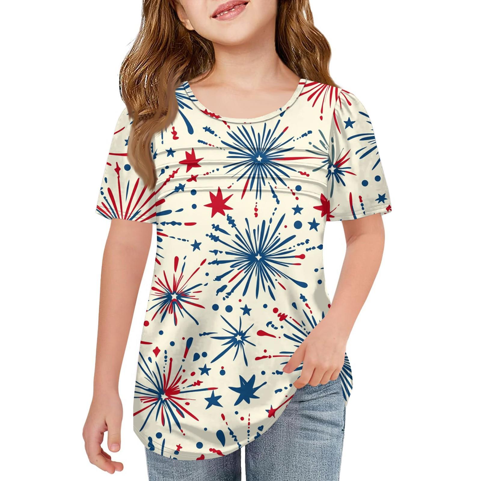 

Детская плиссированная футболка с коротким рукавом, летняя футболка с круглым вырезом и принтом «День независимости» 110 хаки