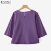 ZANZEA Damen Freizeit Rundhals Locker 3/4 Ärmel Baumwollbluse