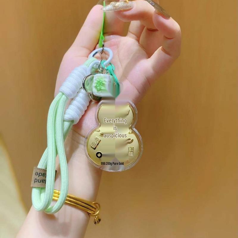 Shuibei 999 Pure Gold All Goes Well Gourd Keychain Pendant