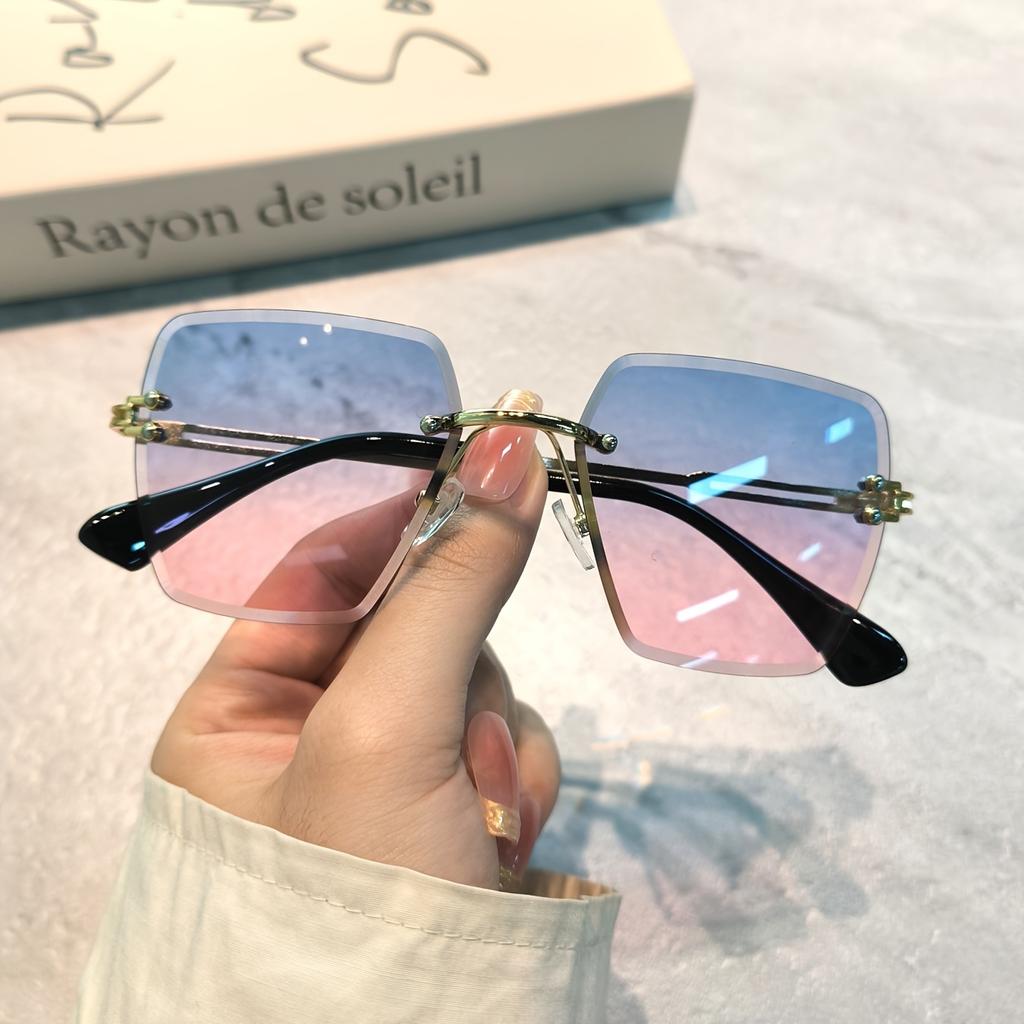 Square Rimless Sunglasses Fashion Glasses For Women Men Summer Gradient Sun Shades For Vacation Beach Travel