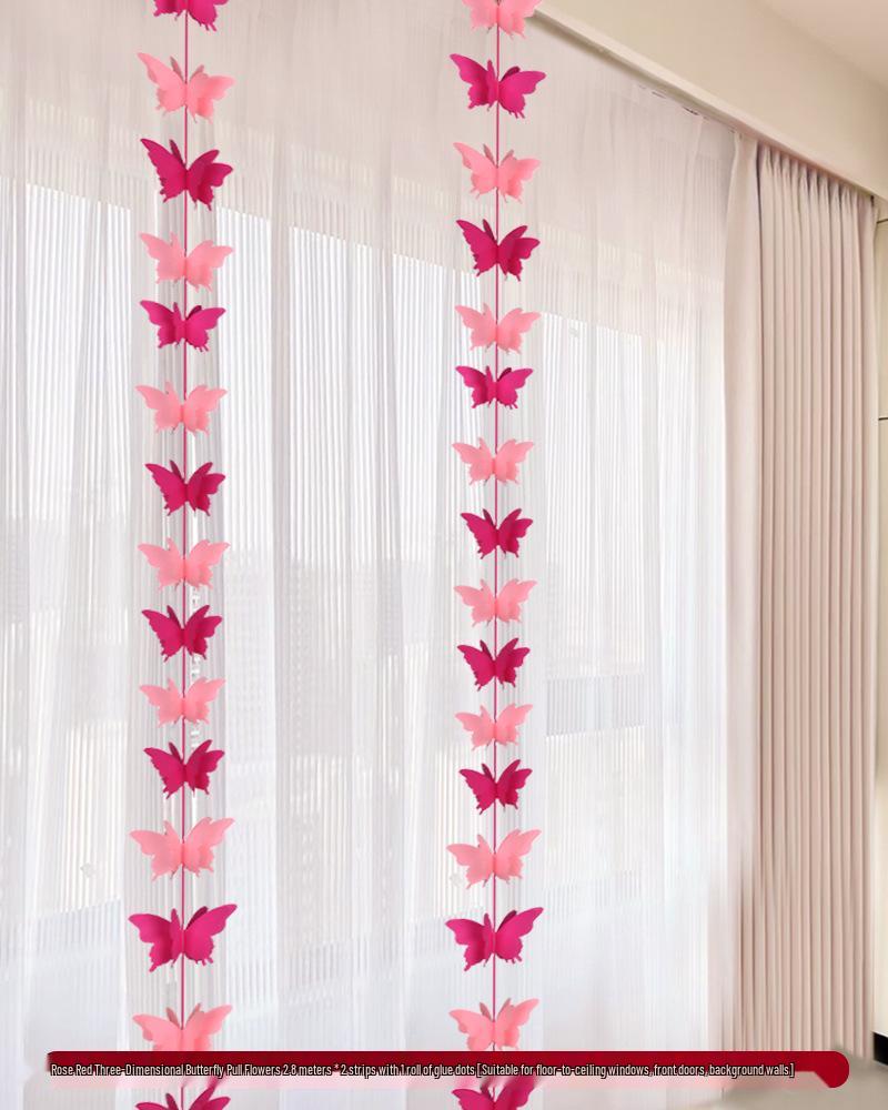 Свадебный оконный стикер «Двойное счастье» и набор штор с 3D украшениями-бабочками