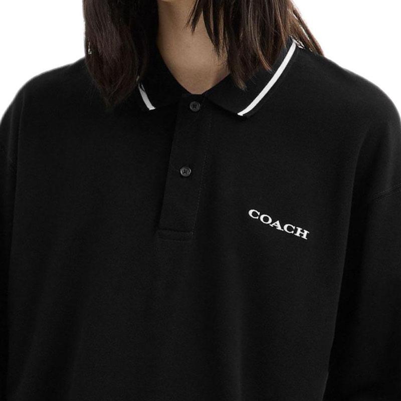 Coach Classic Logo Trim Long Sleeve Polo Shirt Men Tops CCU12-BLK