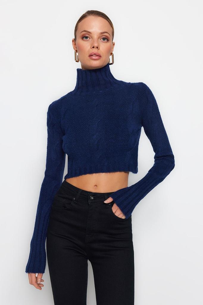 Women's Elegance Style Sweater Stone Soft Textured Crop Knitwear Sweater