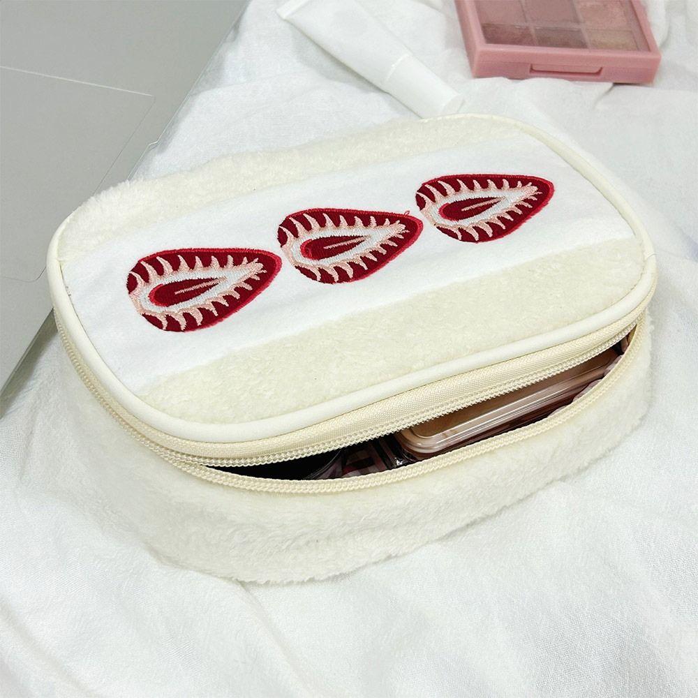 Kawaii Fuzzy Pen Bag Cute Embroidered Multi-functional Makeup Bag Strawberry Sandwich Stationery Pouch Studennts