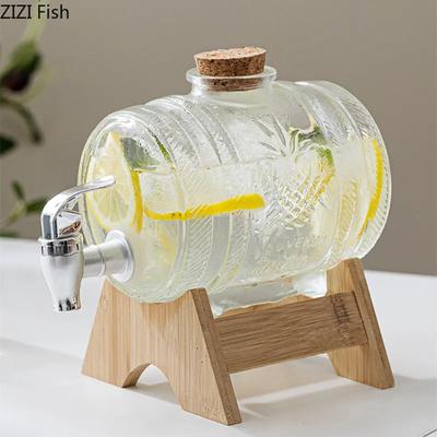 1L Home Kreative Glas Kaltwasserflasche mit Wasserhahn Chinesische transparente Glasflasche Bar Geburtstagsparty Safttrinkeimer