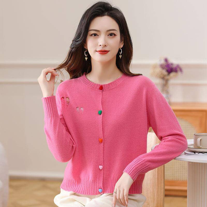 Caiyang Women s 100% Pure Wool Loose-Fit Knitted Cardigan Sweater CYLD781 4XL