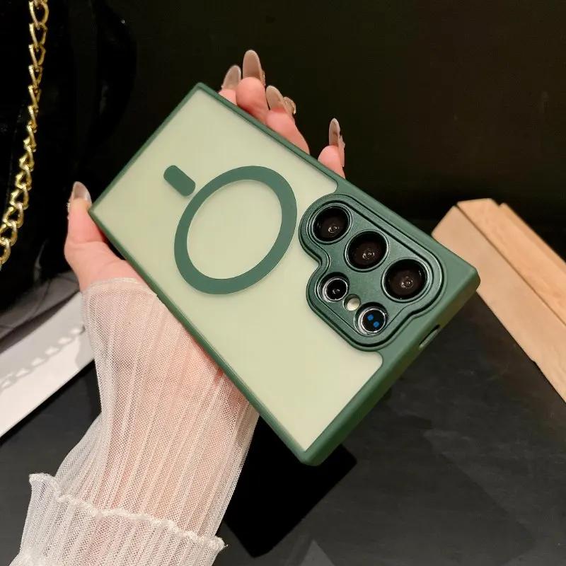 Magnetic Luxury Matte Translucent Armor Shockproof Case For Samsung Galaxy S25 S24 S23 Ultra Plus Magsafe Wireless Charge Cover