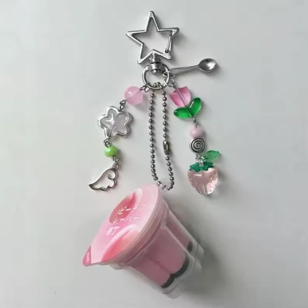 Retro Aesthetic Egg Flan Charm Pink Yellow Boho Keychain New Beaded Accessory  Cosplay Accessory