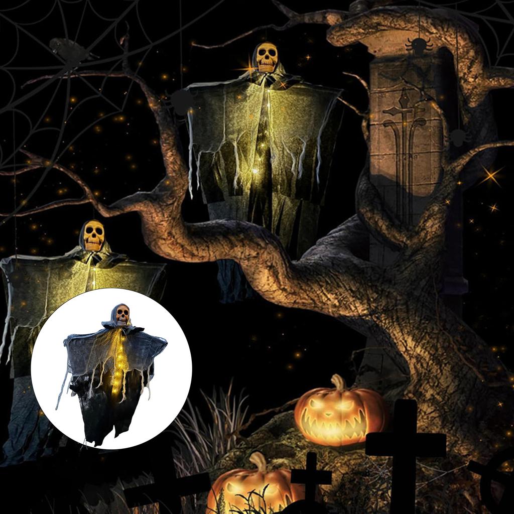 Halloween Hanging Ghost Decoration With LED Light And Adjustable Arms For Indoor Outdoor Spooky Party Decor