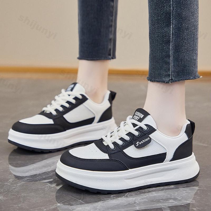 Women's White Sneakers Spring Autumn New Height Increase Non Slip Comfort Running Shoes Fashion Cross Tied Outdoor Casual Shoes