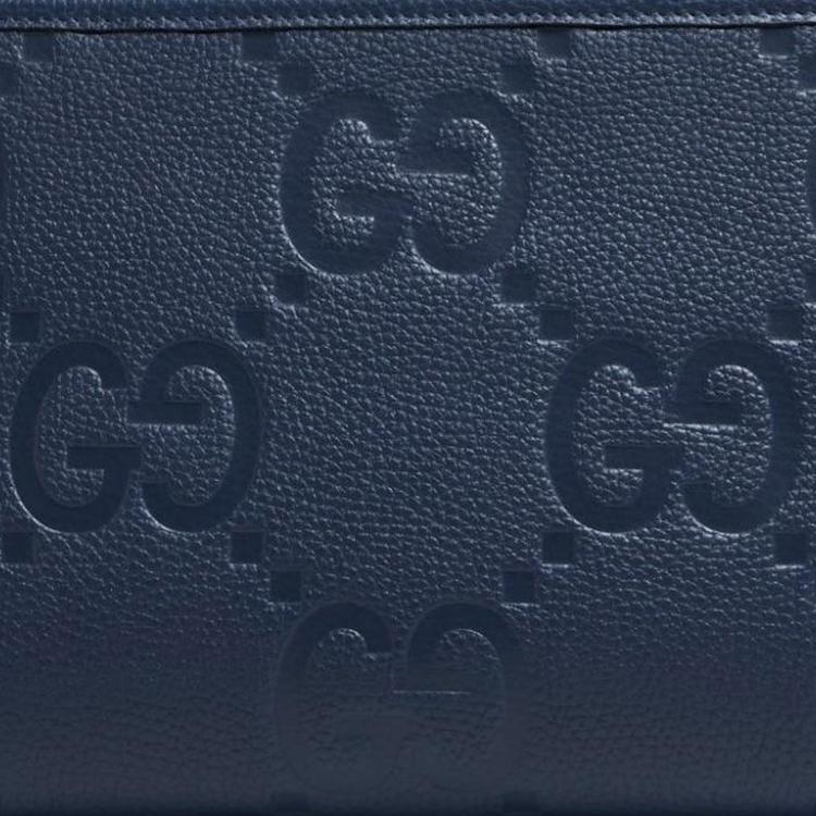 Gucci Jumbo GG Double G Logo Zipper Leather Clutch Large Men clutch Blue 739490-AABY0-4236