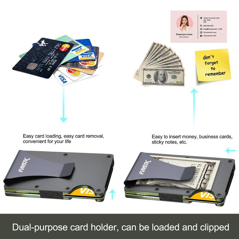 Brieftasche – Kreditkartenetui mit Blockierung der Vordertasche – Metall-Geldbörse mit Geldscheinklammer